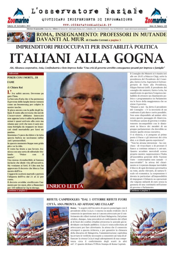 L'osservatore d'Italia edizione del 28 Settembre 2013